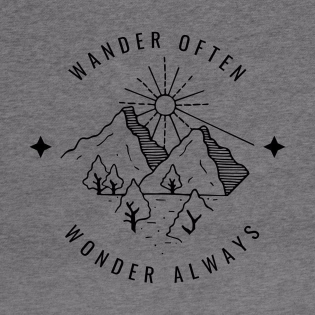 Wander often, wonder always T-shirt print | Travel and Adventures by Monkey Mindset